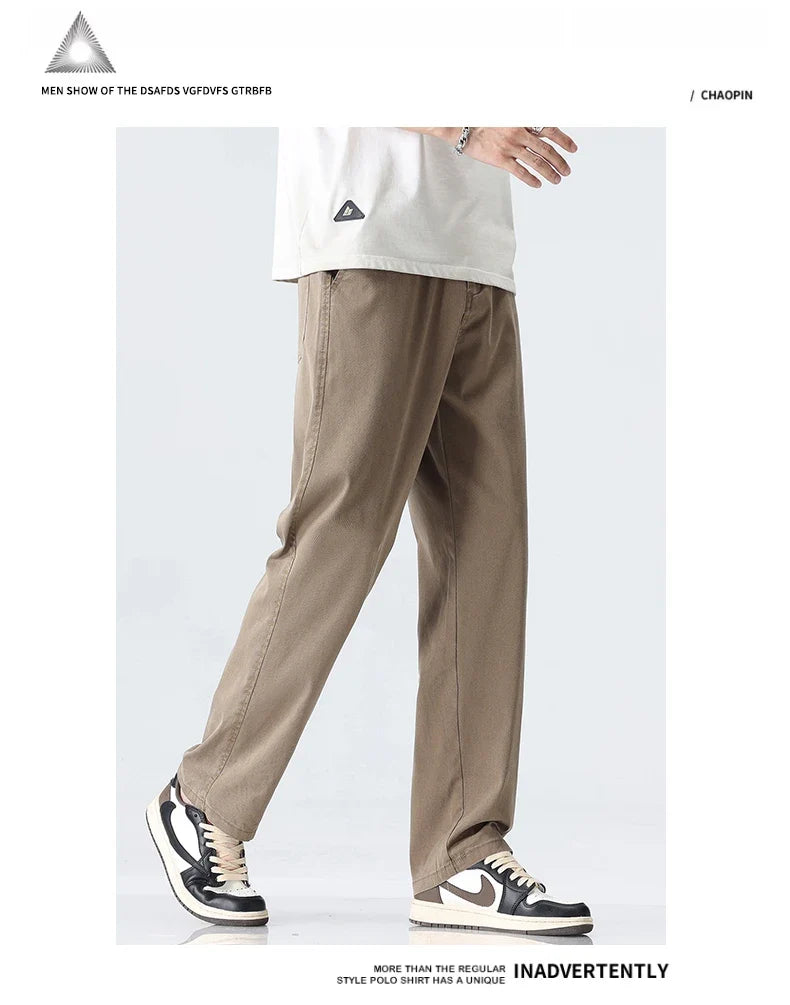 Coffee Ultra-thin Wide Pants Men Lyocell Fabric Breathable Soft Straight Casual Trousers Loose Simple Male Sweatpants
