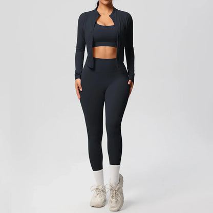 3pcs Sportswear Yoga Set Gym Sports Bra Zipper Jacket Leggings Clothes Sportswear Yoga Suits For Women Fitness Set Tracksuit
