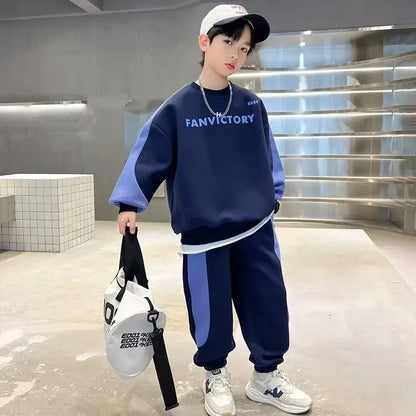 Spring Autumn Boys Cotton Alphabet Workout Sweatshirt+Sweatpant Sets School Kids 2PCS Tracksuit Children Jogger Outfits 7-16 Yrs