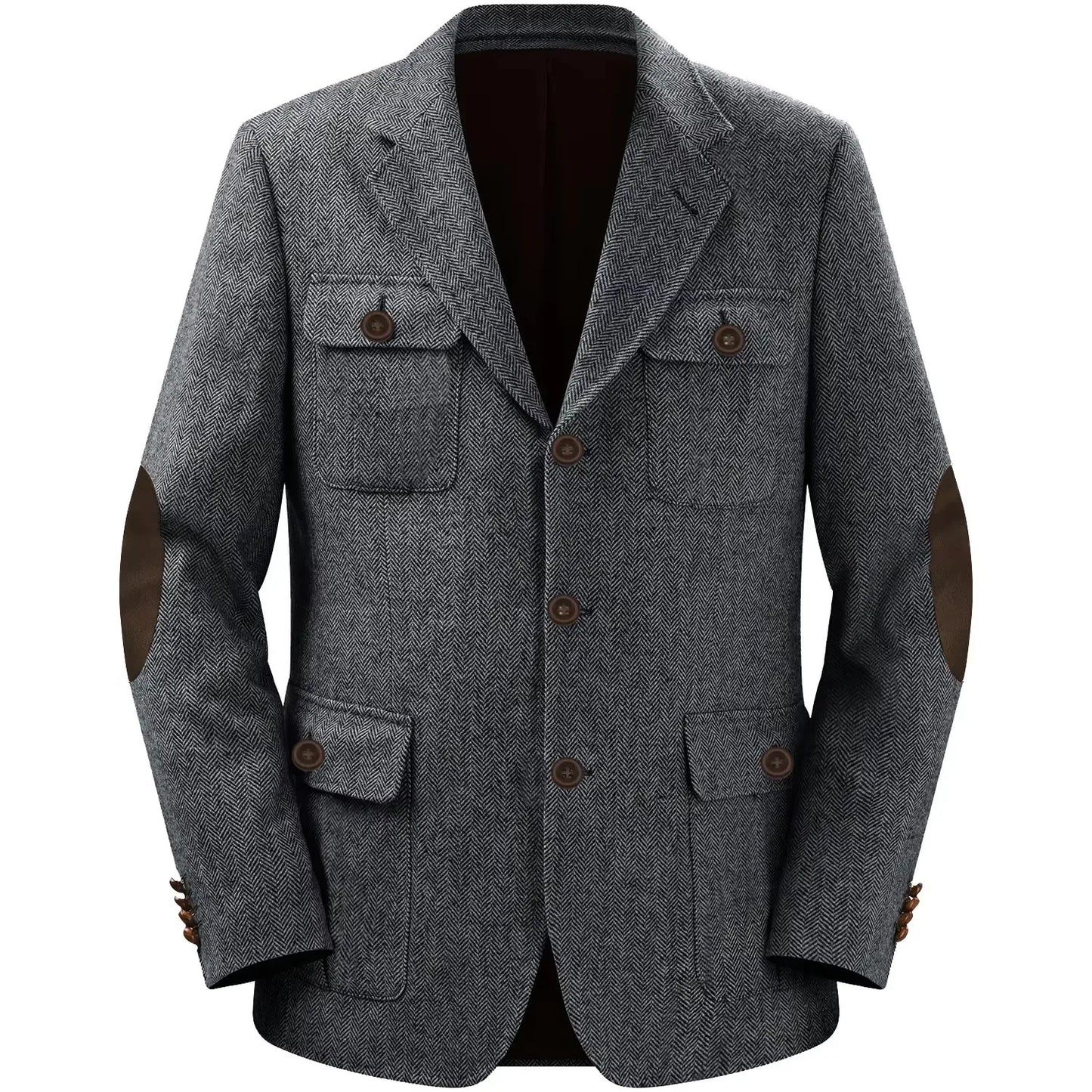 Autumn Winter Multi-Pocket Hunting Jacket Herringbone Tweed Men's Sporty Formal Blazers Suit Vintage Elegance Menswear 2025 NEW