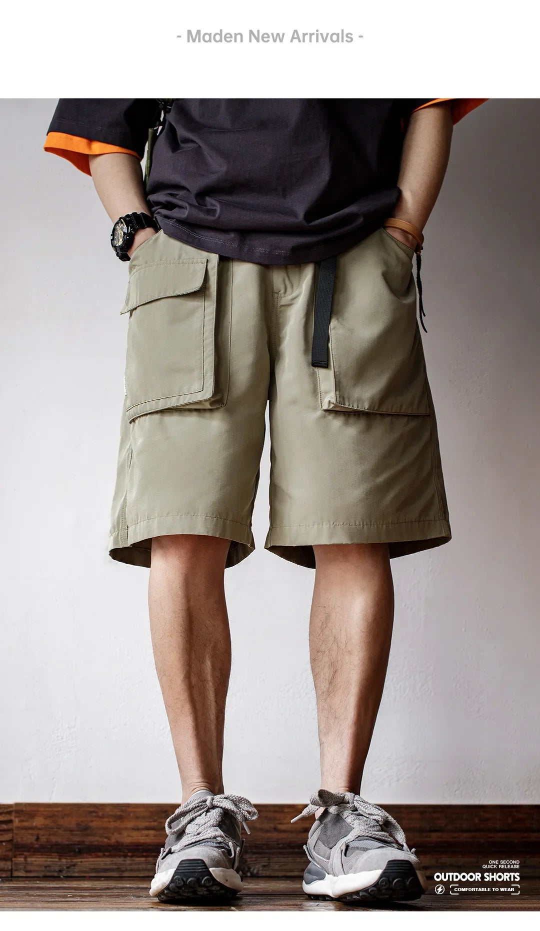 Outdoor Lightweight Functional Solid Shorts Quick Drying Pants Anti Wrinkle Large Pockets Casual Pants for Men's Summer