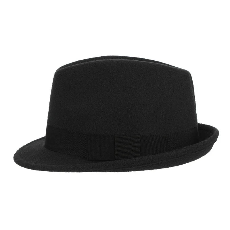 Unisex Roll Up Short Brim Felt Fedora Hats with Black Ribbon Women Men Trilby Jazz Hat