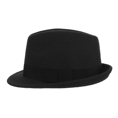 Unisex Roll Up Short Brim Felt Fedora Hats with Black Ribbon Women Men Trilby Jazz Hat