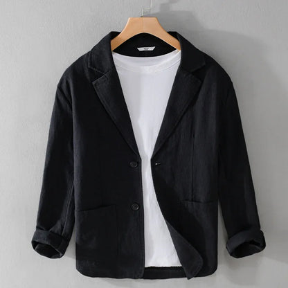 Y803 Spring Autumn Good Quality Linen Blazer For Men Business Casual Solid Color Simple Double Buttons Thin Male Suits Jackets