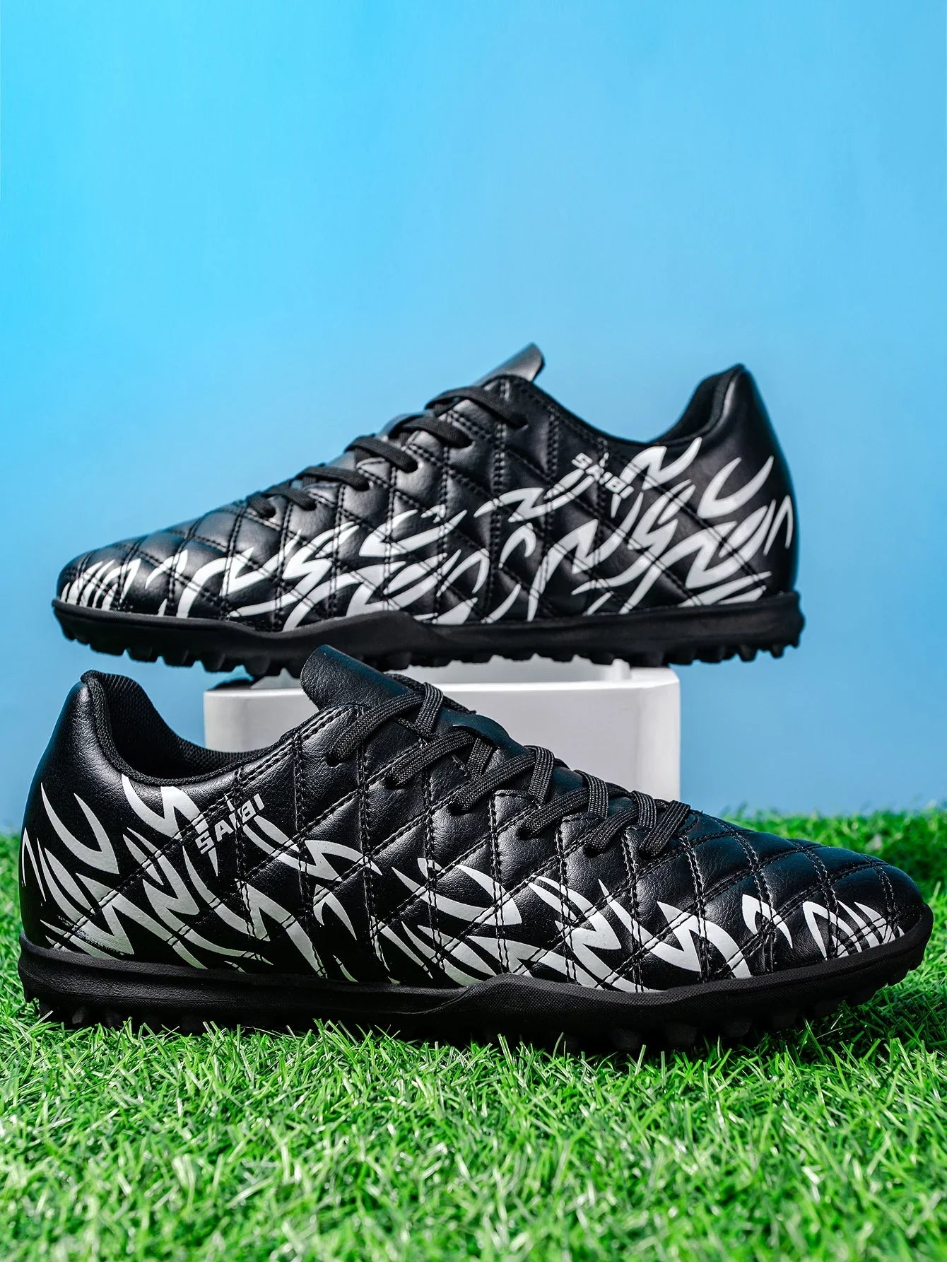 Men Women Kids Youth TF Turf Soccer Cleats PU+Fabric Upper Rubber Sole Non-Slip Wear-Resistant Training Shoes