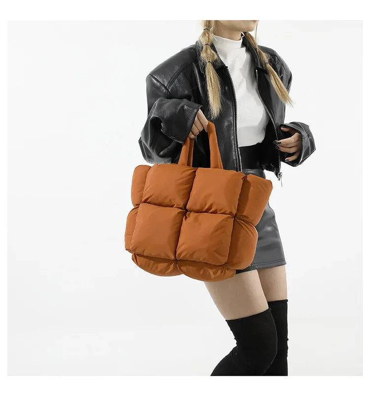 Fashion Soft Puffer Tote Bag Designer Quilted Women Shoulder Bags Nylon Padded Lady Handbags Down Cotton Warm Winter Shopper Bag