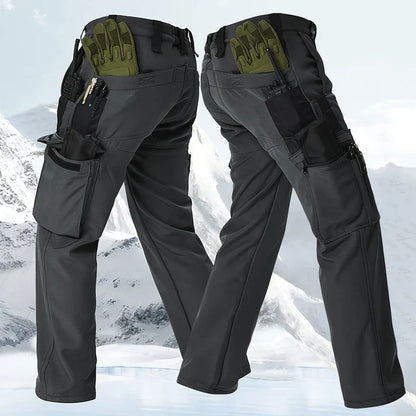 Winter Outdoor Work Sets Mens Field Training Jackets Multi-Pocket Fleece Cargo Pants Tactical Waterproof Camping Tracksuits Set