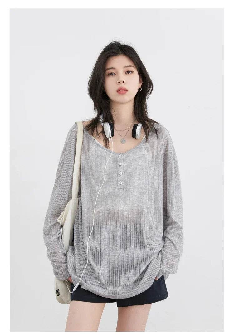 Women T-Shirts Casual Loose New Slightly Transparent O Neck Female Top Thin Sun Protection Tees Spring Summer 2025
