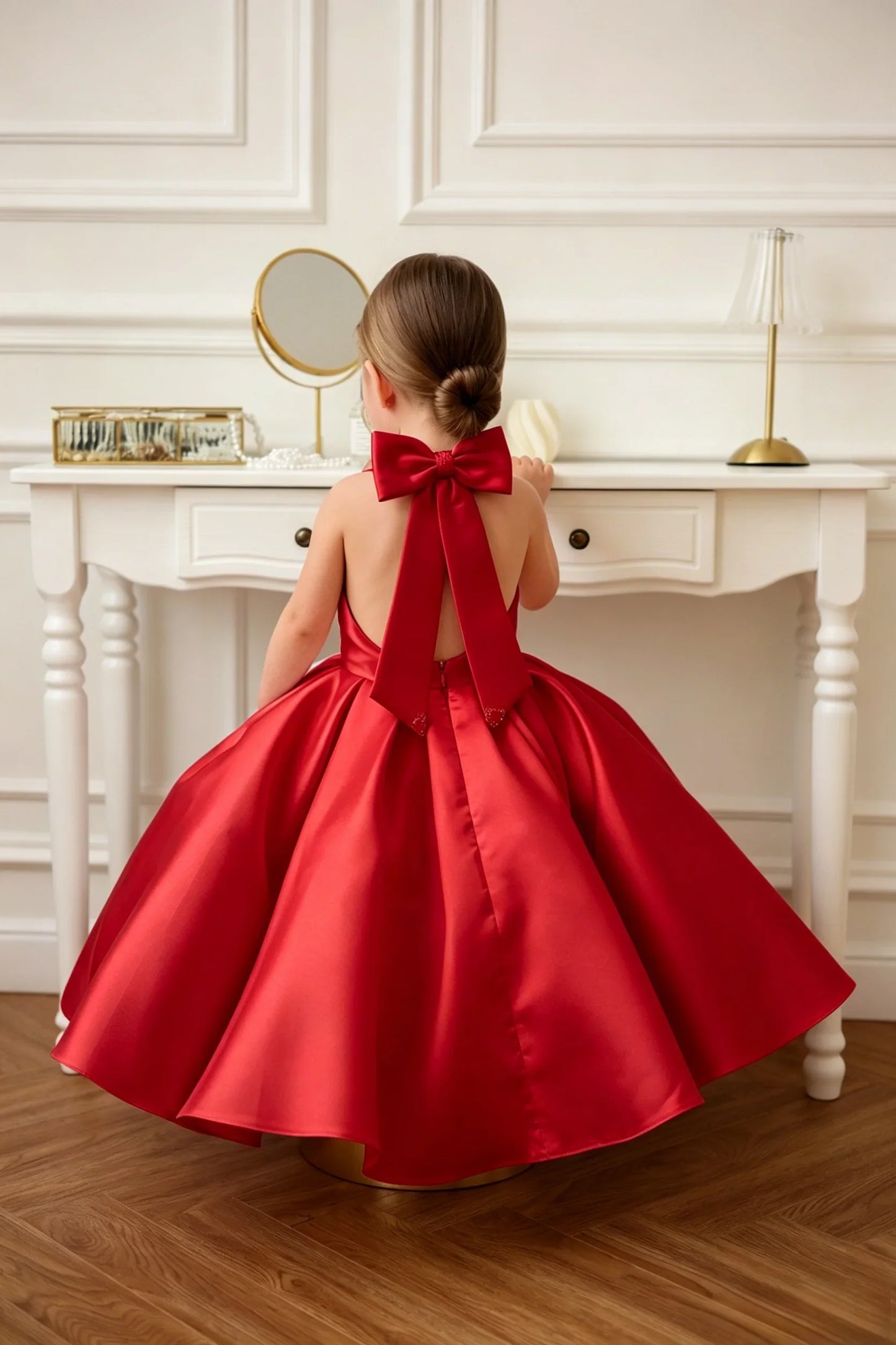 Satin Flower Girl Dress Mini Bridal Wedding Dress Kids Ball Gown 1st Communion Frock Pageant Gown Vestidos De Noiva Customized