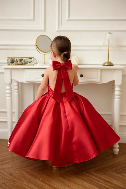 Satin Flower Girl Dress Mini Bridal Wedding Dress Kids Ball Gown 1st Communion Frock Pageant Gown Vestidos De Noiva Customized