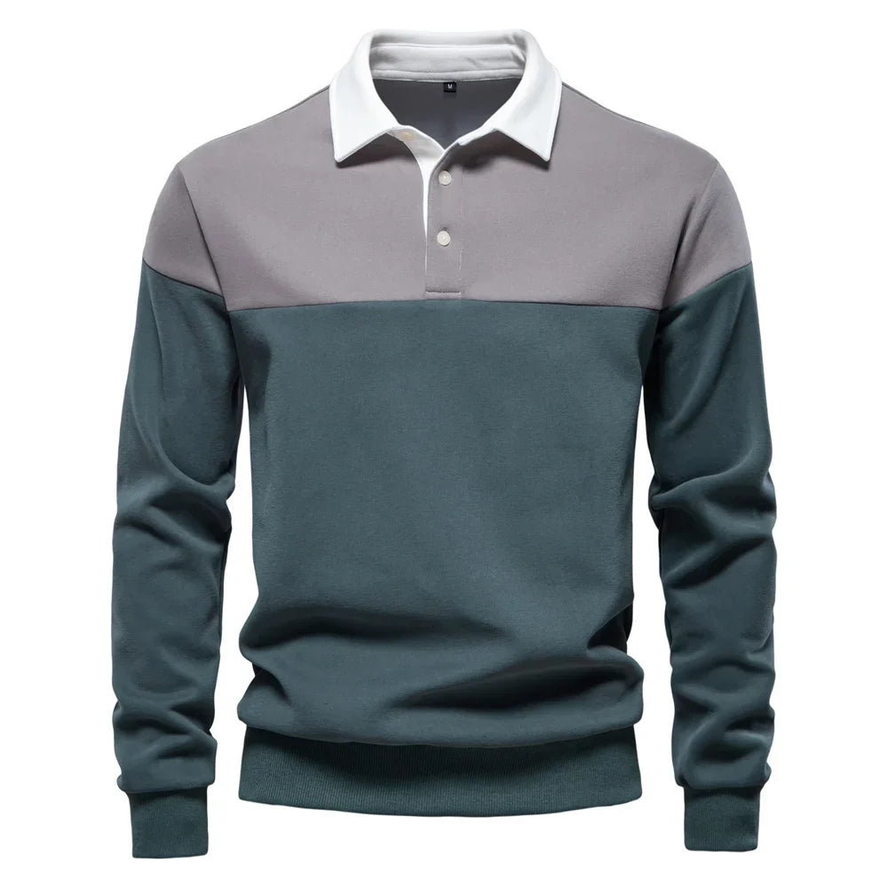Men's Premium Cotton Sweatshirt Color Block Sweatshirt Long Sleeve Business Casual Social Sweatshirt