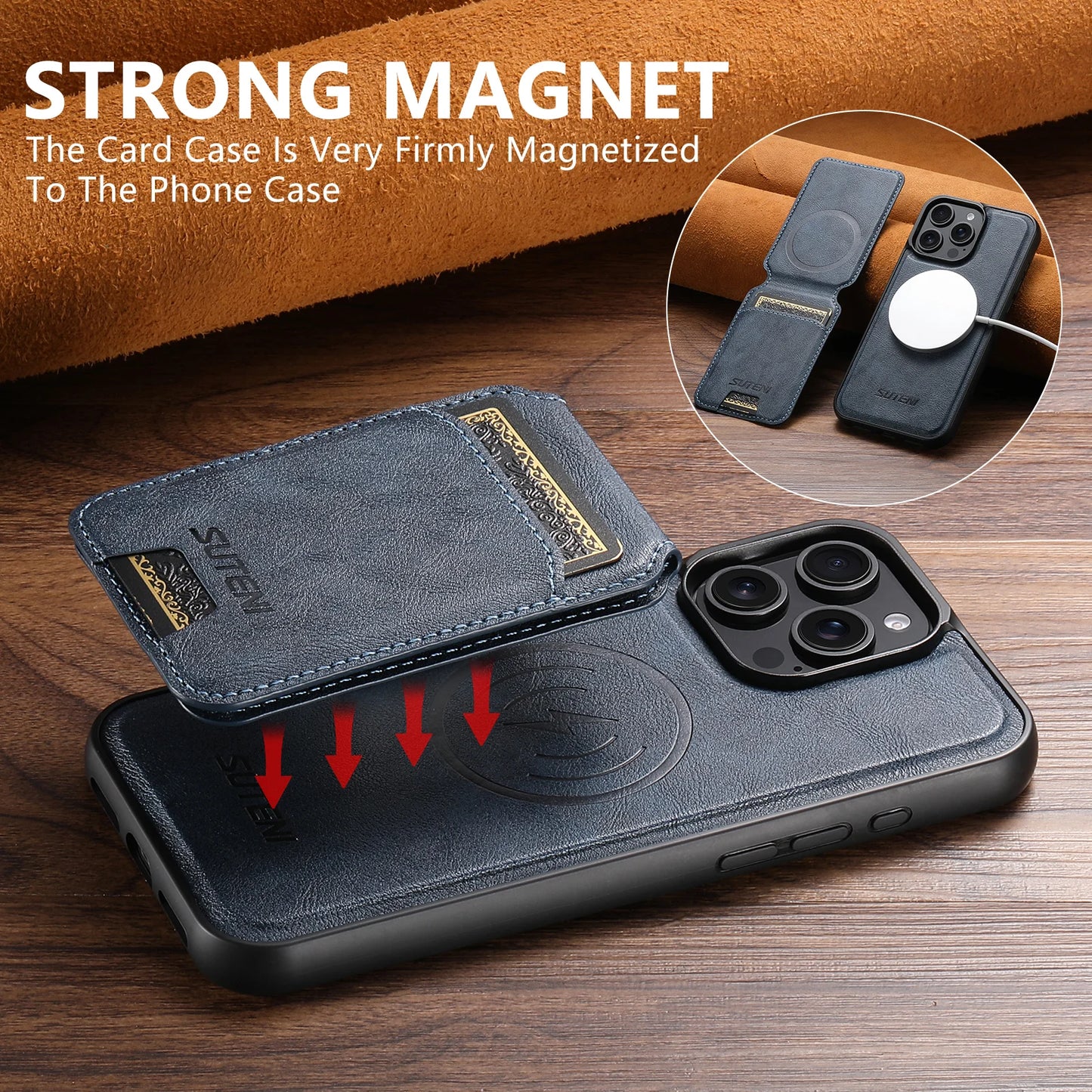 Wireless Charging Magnet PU Leather Phone Case Card Holder Stand For iPhone 17 Pro Max 16 Plus 15 Pro 13 12