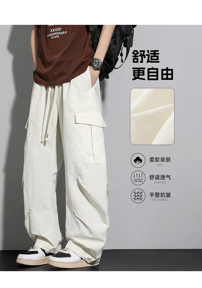 Big Size 8XL Men Casual Pants Elastic Waist Cargo Trouser Male Scimitar Banana Curved Plus Large Drawstring Fashion Straight 6XL