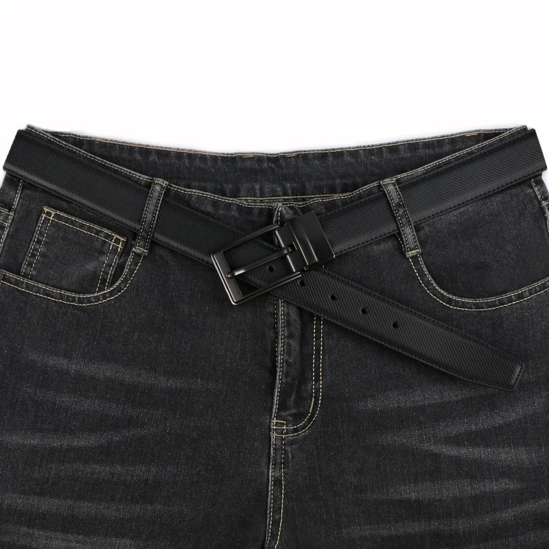 1pcs Men's Leather Reversible Belt, Rotate Black Buckle