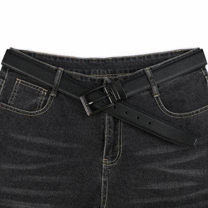1pcs Men's Leather Reversible Belt, Rotate Black Buckle