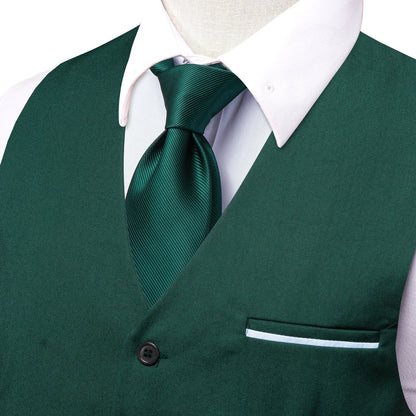 Men's Vest Elegant Green Waistcoat Necktie Handkerchief Cufflinks Sets for Male Wedding Business Party Designer Gift