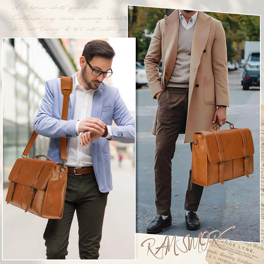 Vintage Men Messenger Bag Waterproof Leather Briefcase Laptop Bag Large Capacity Satchel Business College Shoulder Bag