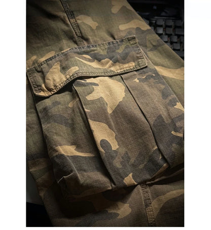 Mens American Camo Tactical Cargo Pants Outdoor Hiking High Quality Relaxed Fit Straight Leg 100% Cotton Casual Trendy Trousers