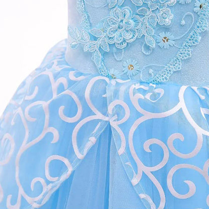 Girl Fancy Birthday Party Cinderella Ball Gown with Gloves Embroidery Floral Puffy Kids Princess Party Dress Fairy Glass Slipper