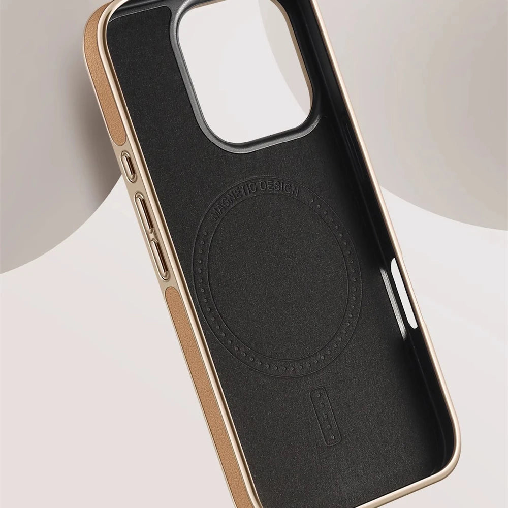 Premium Plating Frame Business Leather Magnetic Case for iPhone 17 16 15 14 13 Pro Max  Plus 17Air For Magsafe Shockproof Cover
