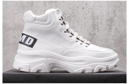 White High Top Board Boots for Men Thick Soled Men Boots with Elevated Height Inside Outdoor Casual Versatile High-top Shoes