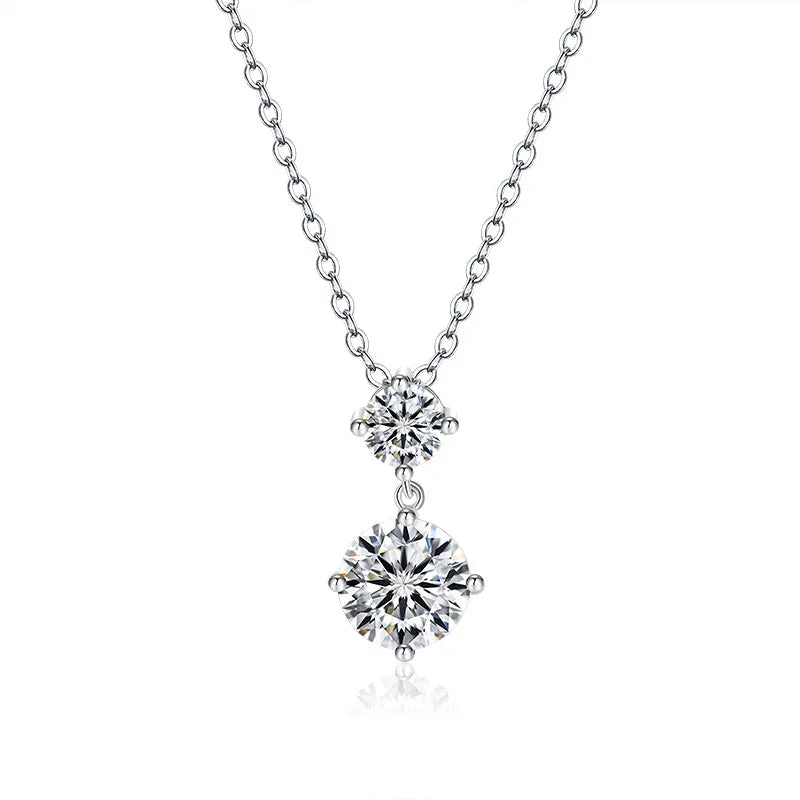 2stones Moissanite Pendant Necklaces for Women 2.5carat Round Brilliant Cut Diamond Stacking Neck Chain 925 Silver Fine Jewelry
