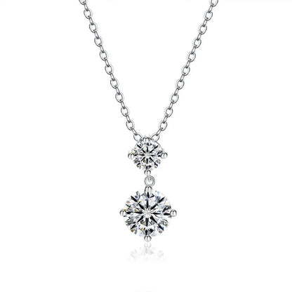2stones Moissanite Pendant Necklaces for Women 2.5carat Round Brilliant Cut Diamond Stacking Neck Chain 925 Silver Fine Jewelry