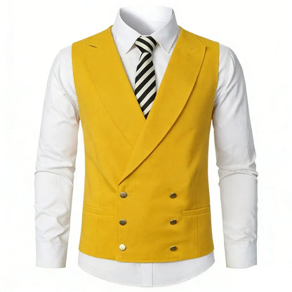 Men Vest Ivory Double Button With Lapel Solid Waistcoat For Wedding Banquet Party Business Office Casual Daily Men Suit Vest