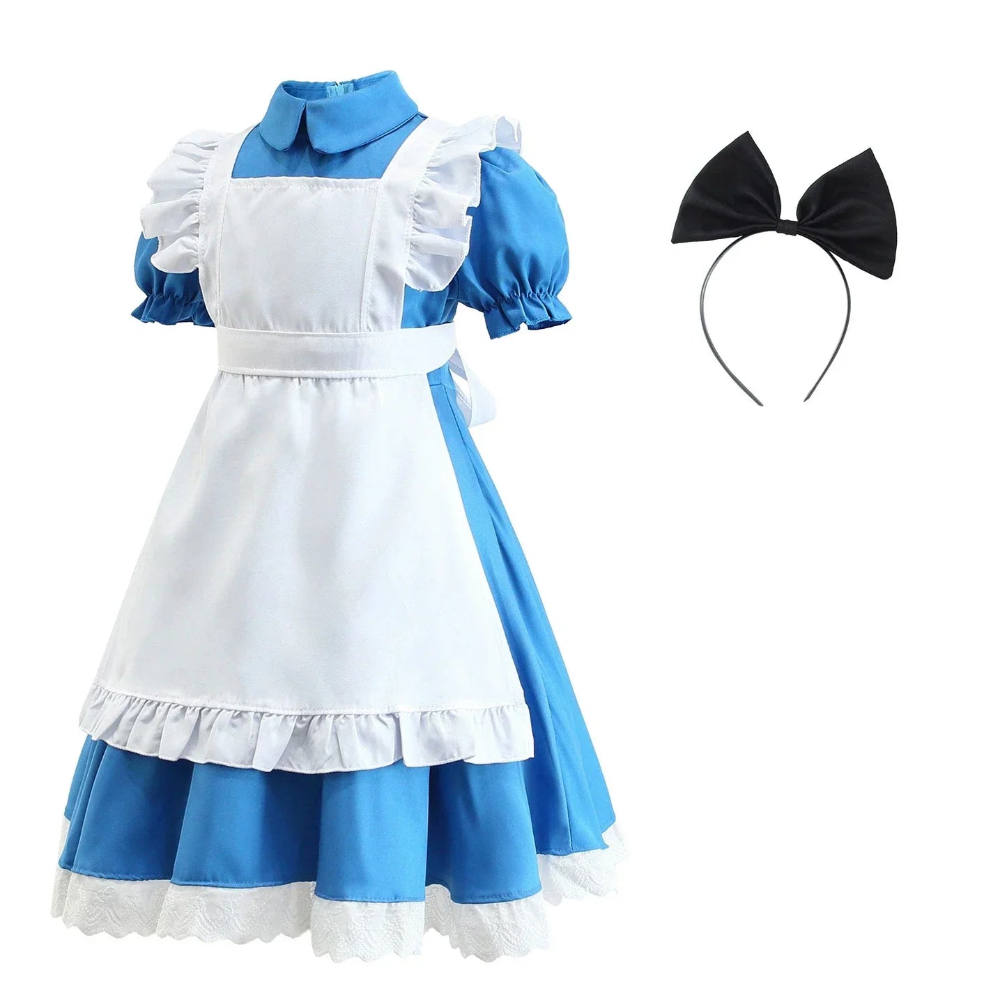 Children Blue Alice In Wonderland Halloween Costume For Kids Party Lolita Maid Dress Cosplay Fancy Carnival Costumes Girls