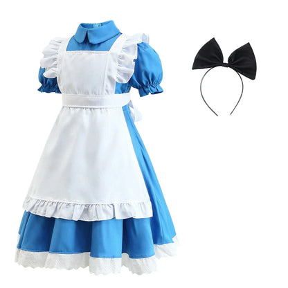 Children Blue Alice In Wonderland Halloween Costume For Kids Party Lolita Maid Dress Cosplay Fancy Carnival Costumes Girls