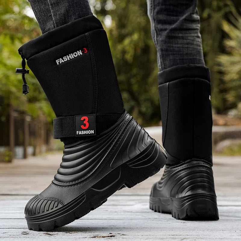 Men's New Snow Boots for Autumn and Winter, Fleece-Lined and Thickened, Cold-Proof, Outdoor Warm, Waterproof, Anti-Skiing, Hiking Boots