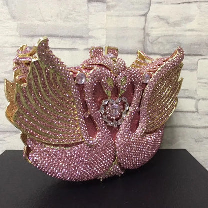 Chain New Product Hot Sale Ladies Purse Crystal Stone Evening Bags Swan Lady Purses Design Swan Clutch Bag