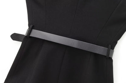Women's Long Waistcoat with Belt, Front Gold Button, O Neck Sleeveless Vest, Female Outerwear, Chic Tops, Fashion