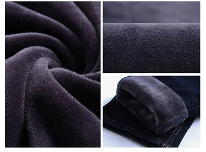 New Men's Fleece Warm Jeans Winter Thicken Plush Velvet Business Office Denim Trousers Brand Clothing Stretch Casual Male Pants