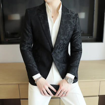 2025 Spring Luxury High-end Jacquard Men's Suit Coats British Style Men Slim Fit Casual Groom Wedding Dress Party Suit Blazers