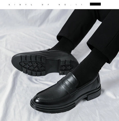 Spring and autumn men's business casual shoes breathable carved leather shoes British fashion platform pointed leather shoes 46