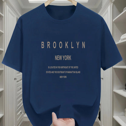Men's summer 100 cotton fashionable casual loose Brooklyn New York English printed round neck short sleeved T-shirt top