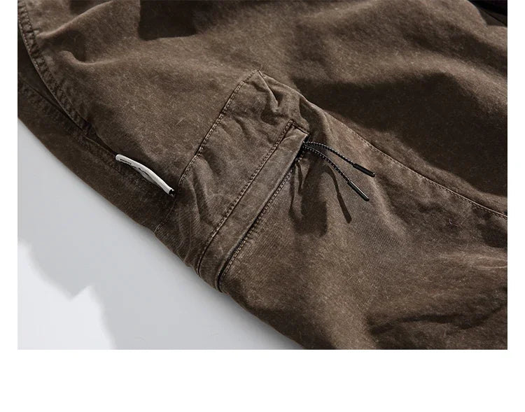 Oversized Baggy Vintage Washed Cargo Pants Men Loose Fit Drawstring Cuffed Retro American Style Streetwear Hip Hop Utility Pants