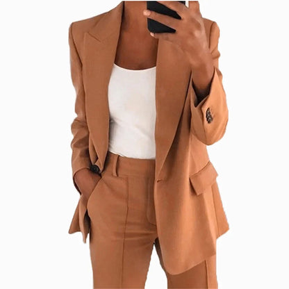 Elegant Slim Fit Suit Jacket And Pants Set for Women 2024 New Fashion Spring Autumn Turn-down Collar High-end Feeling