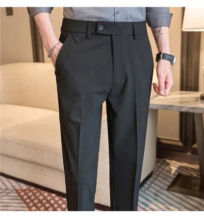 Men Suit Pants 2026 Spring Elastic Waist Solid Slim Fit Dress Pants Office Business Casual Trousers High Quality Men's Clothing