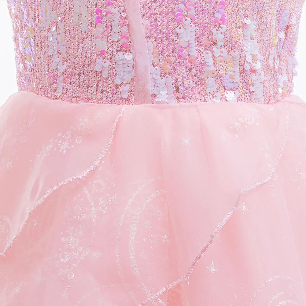Movie Good Witch Costume Kids Pink Dress With Crown Magic Wand And Gloves For Girls Evil Halloween Birthday Party Prom Outfits