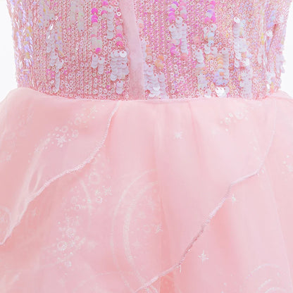 Movie Good Witch Costume Kids Pink Dress With Crown Magic Wand And Gloves For Girls Evil Halloween Birthday Party Prom Outfits