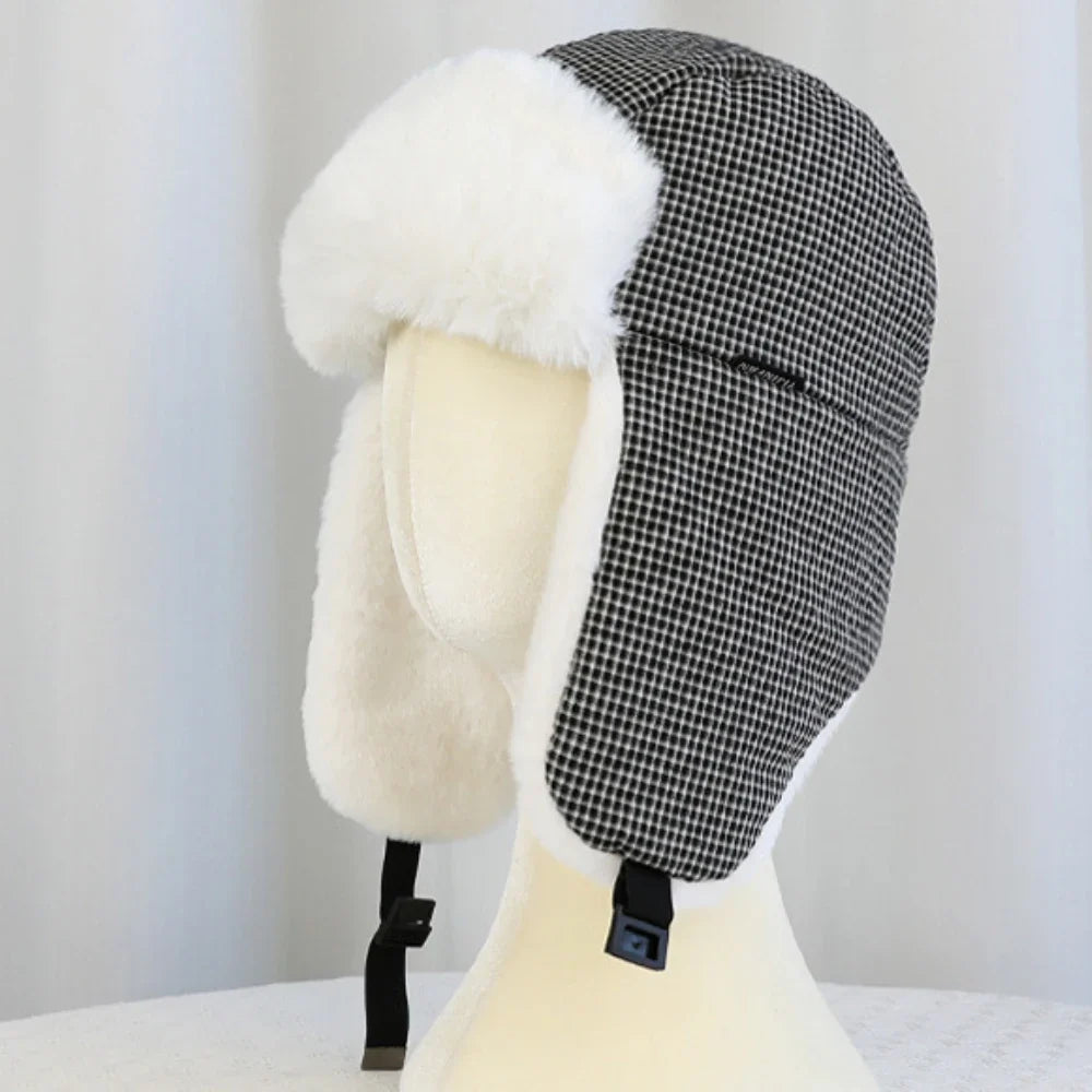 Bomber Hat Plaid Russian Caps Thick Warm Autumn Winter Hat Men Women Ski Trapper Earflap Cap Male Female Russian Fur Hat