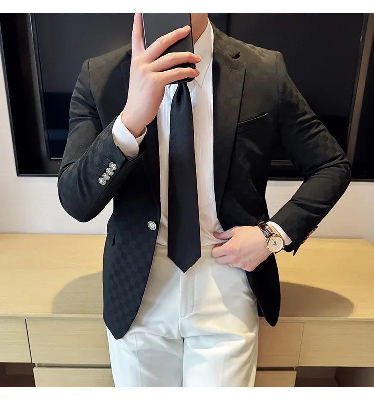 2025 Spring Plaid Blazers Coats 6 Color Fashion Luxury Business Slim Fit Social Suit Jacket Formal Wedding Prom Tuxedo 5XL-M