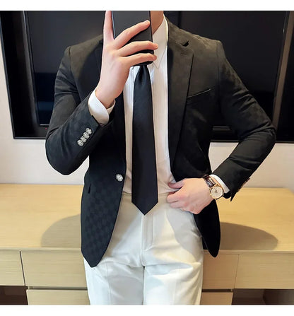 2025 Spring Plaid Blazers Coats 6 Color Fashion Luxury Business Slim Fit Social Suit Jacket Formal Wedding Prom Tuxedo 5XL-M