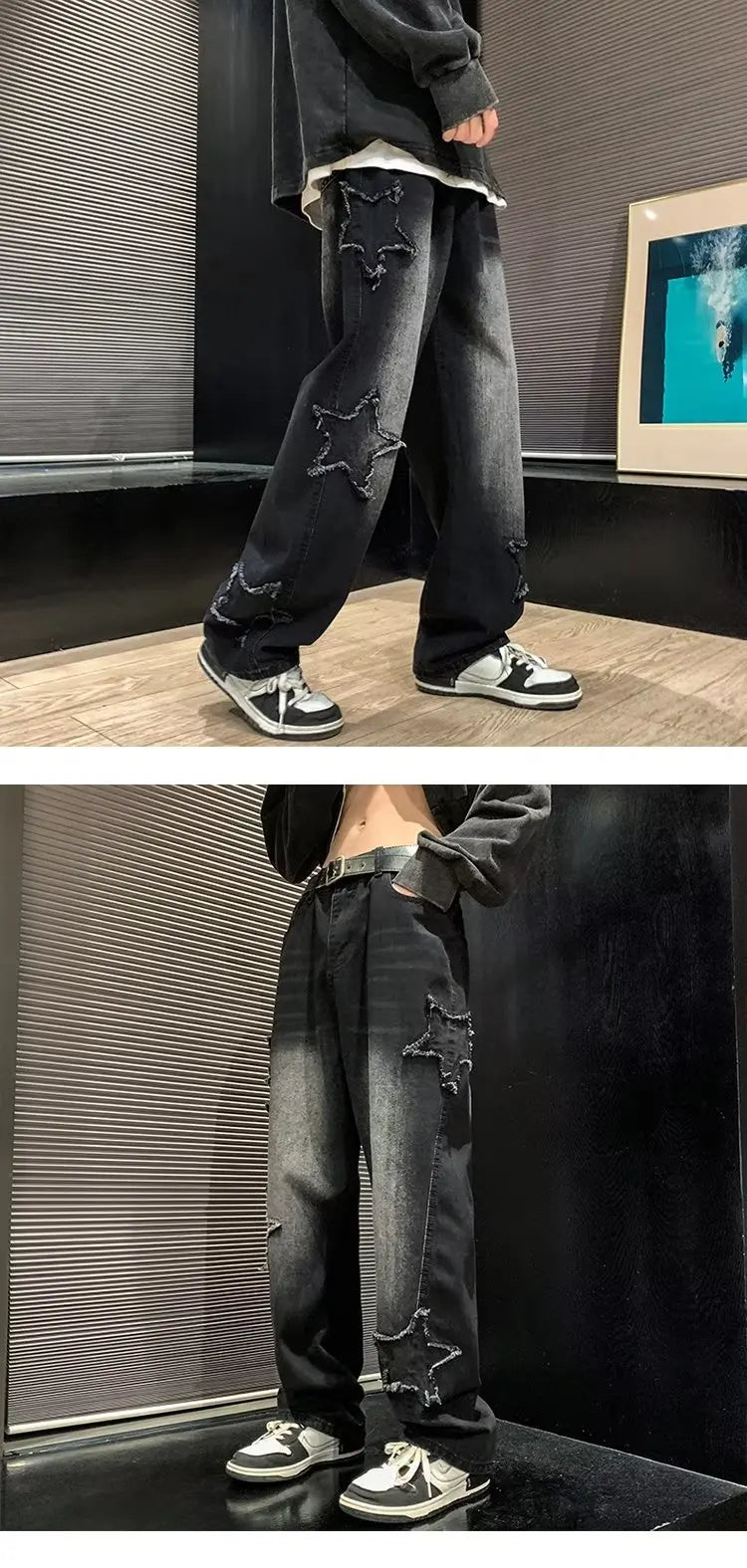 Asian Size American Hiphop Star Jeans Men Pants Men's High Street Trendy Brand Loose Straight Leg Wide Leg Pants Jeans Men Pants