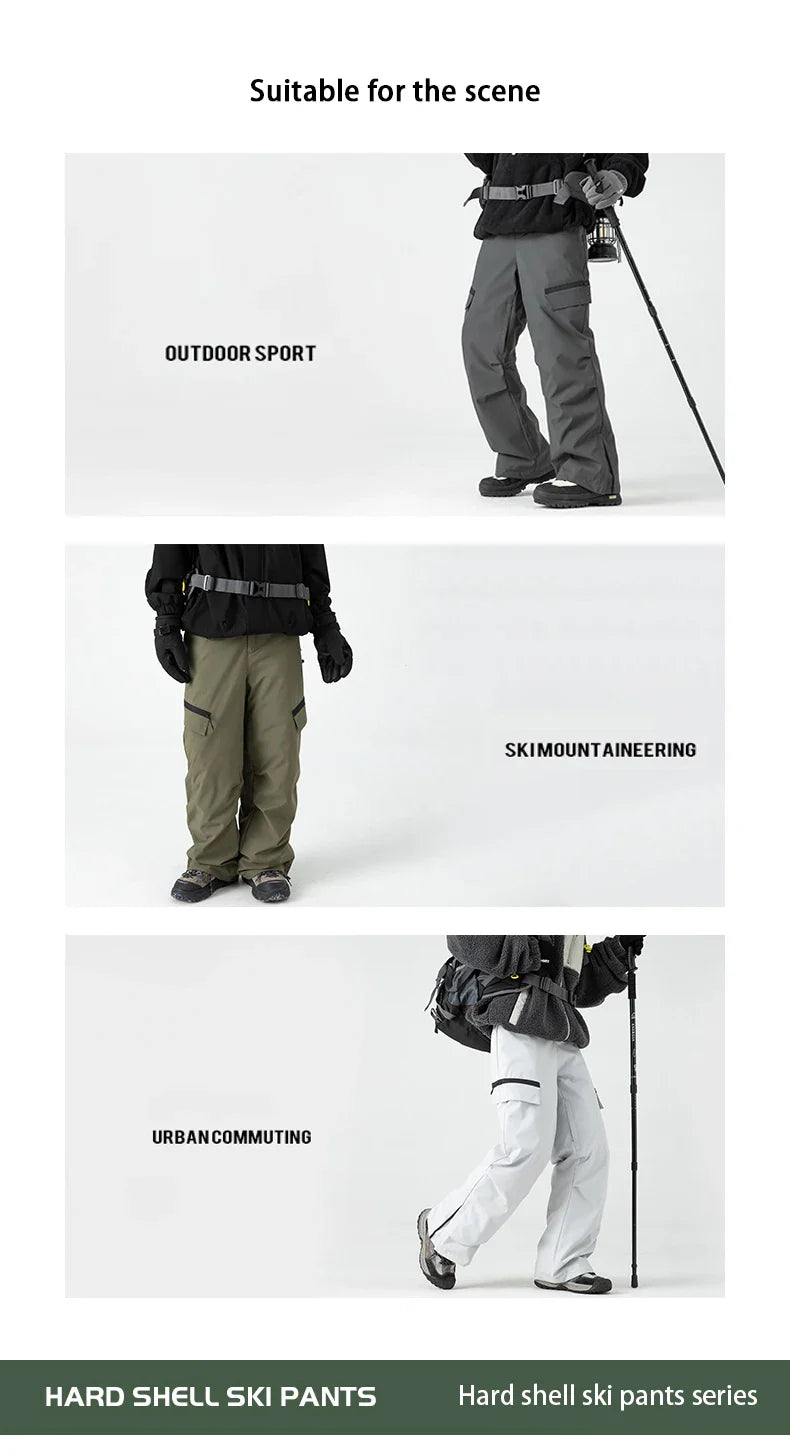 Autumn Winter Men's Three-proof Pants 90 Velvet Warm Fabrics Wear-resistant Large Pockets Elastic Waist Outdoor Sports Pants