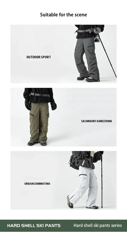 Autumn Winter Men's Three-proof Pants 90 Velvet Warm Fabrics Wear-resistant Large Pockets Elastic Waist Outdoor Sports Pants
