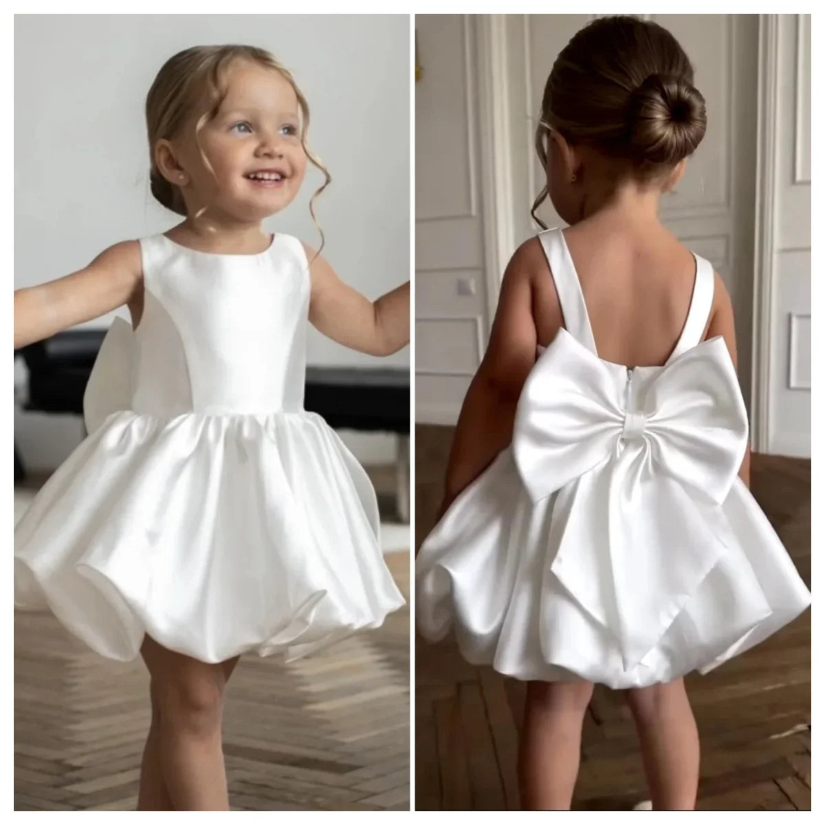 Elegant Bubble Skirt Elegant White Flower Girl Dress Suitable for Birthday Parties, Family Gatherings, Summer Sunshine