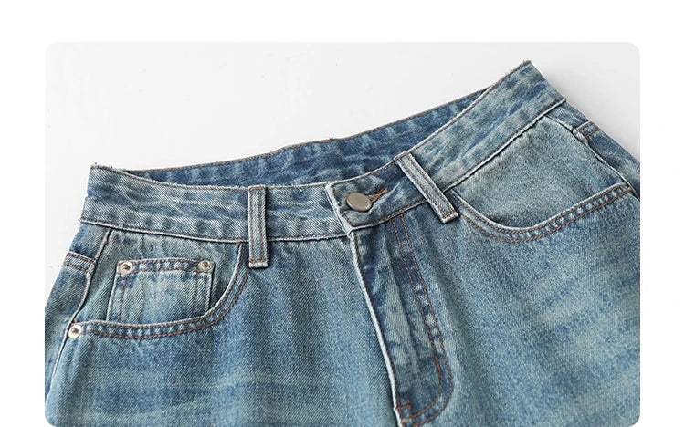 Women Jeans Loose Casual High Waisted Wide Leg Ripped Rough Edge Denim Pants Female Trousers Spring Autumn 2025